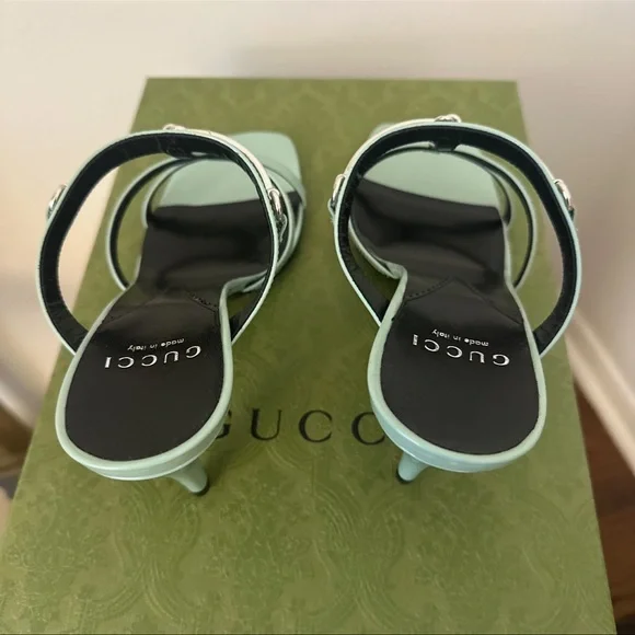 GUCCI Regent Calfskin Horsebit Mid Heel Sandals 36.5 Pacific Green - Picture 3 of 7